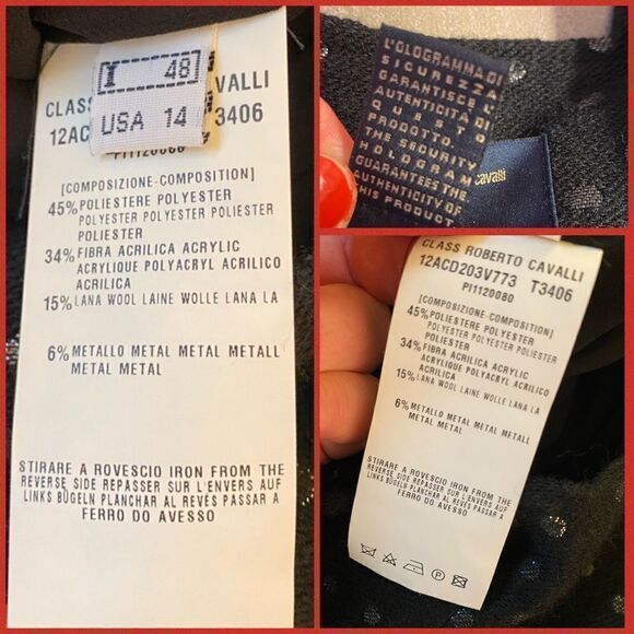 Class by Roberto Cavalli black dress with silver polka dots size USA 14 - Picture 2 of 7